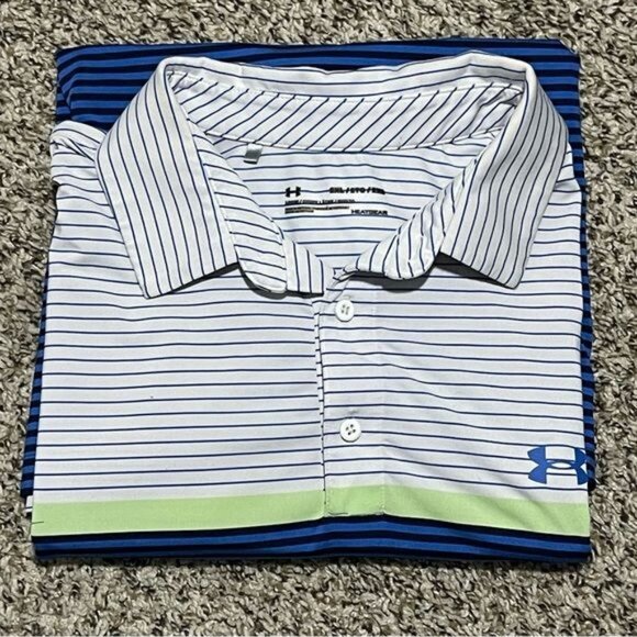 Under Armour Mens Polo White with Blue Size: 2XL, Stripe - Picture 7 of 7
